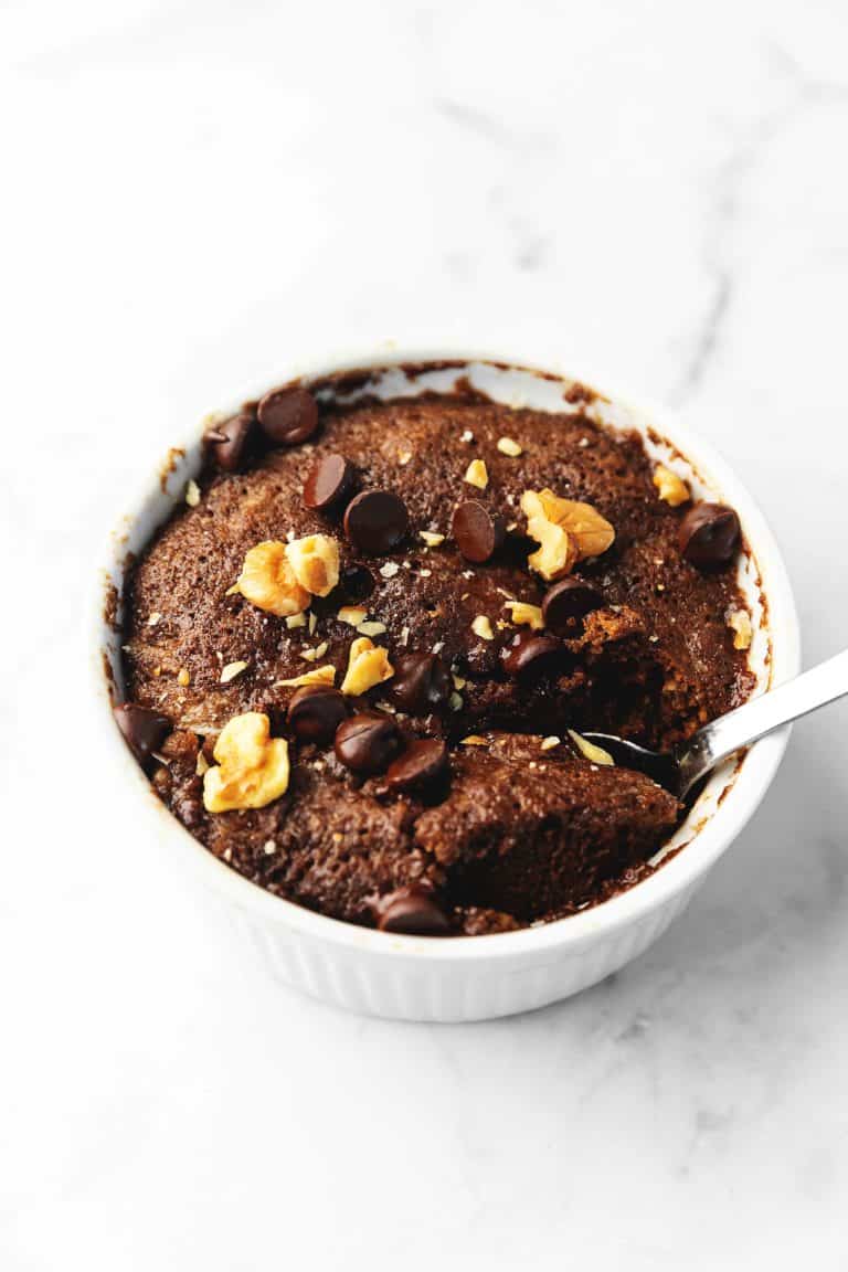 brownie with walnuts in a mug