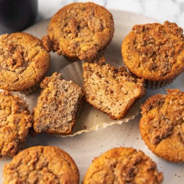 keto coffee cake muffins on a plate