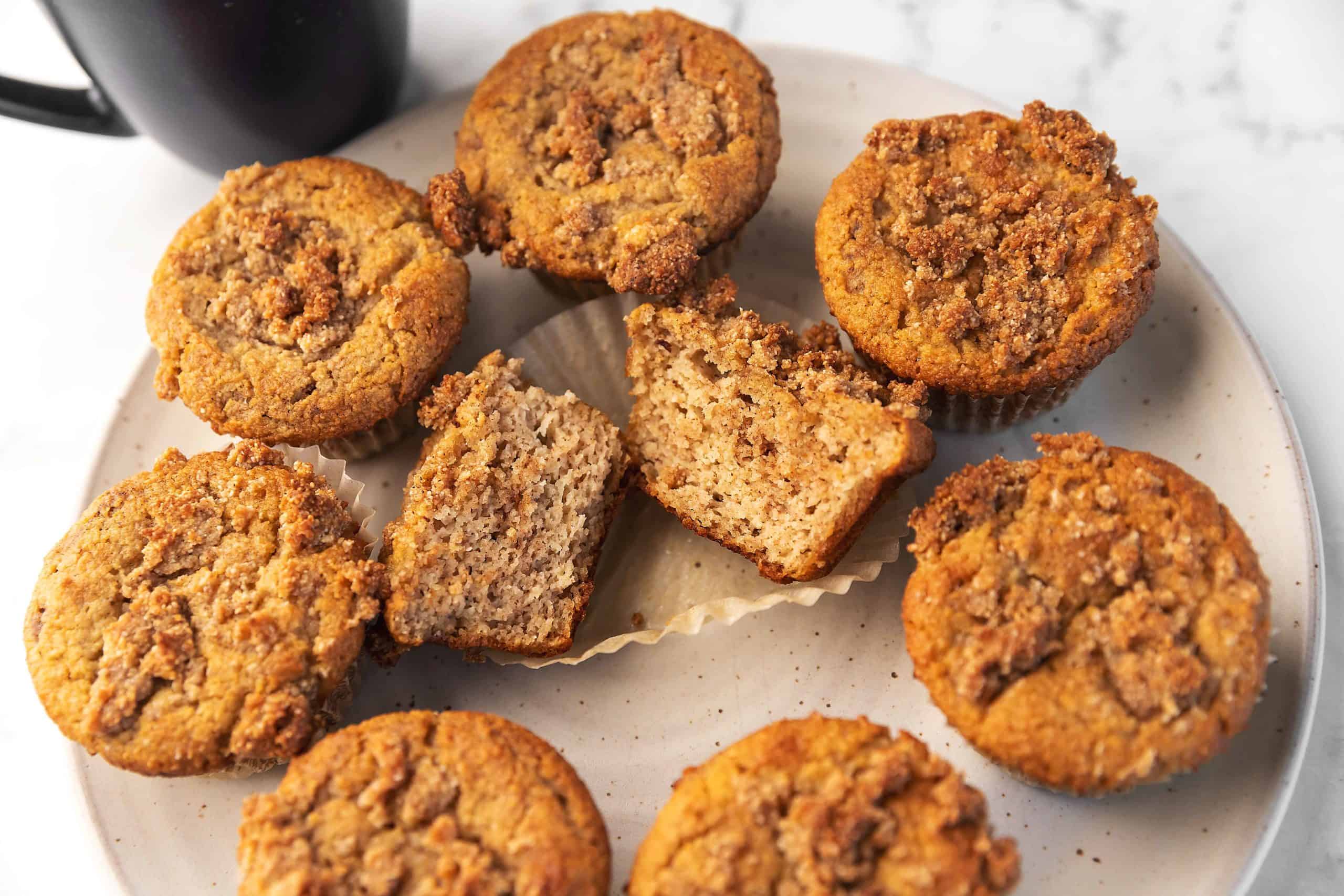 keto coffee cake muffins on a plate