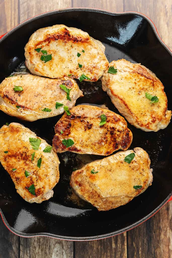keto pork chops in a skillet