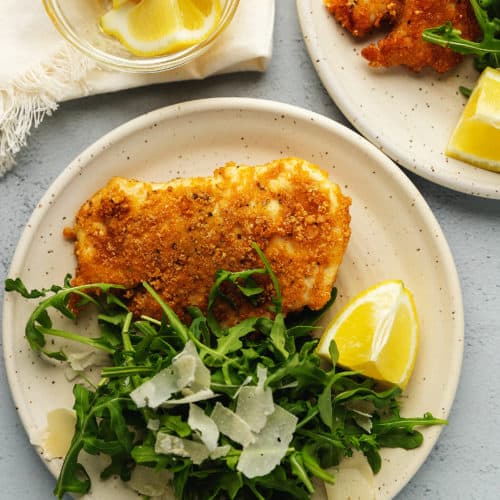 chicken Milanese with an arugula salad