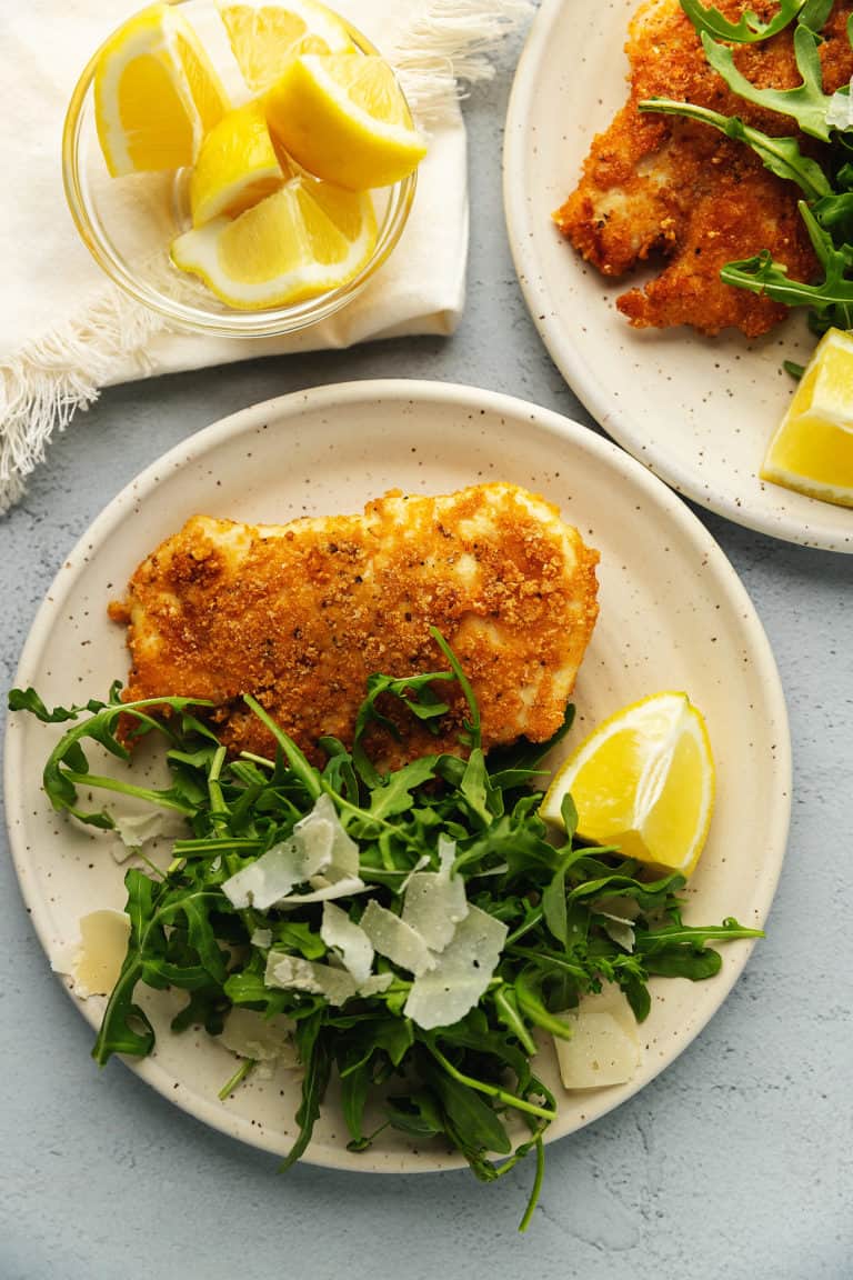 chicken Milanese with an arugula salad