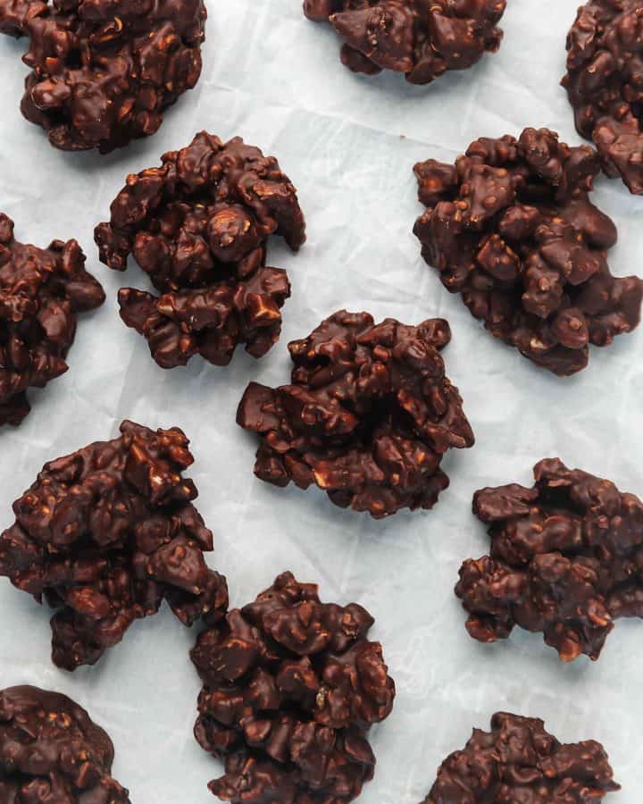 keto chocolate nut clusters on parchment paper