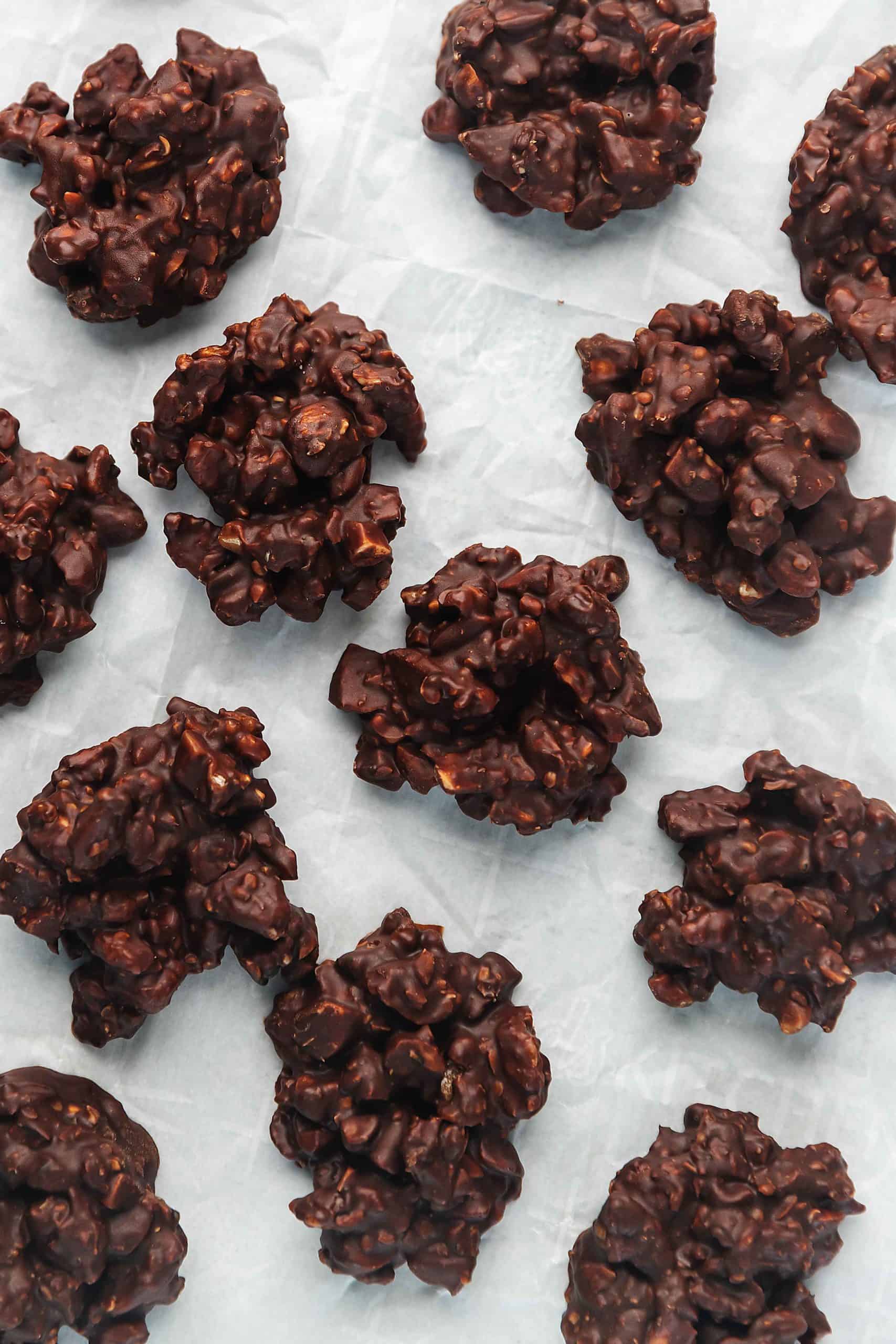 keto chocolate nut clusters on parchment paper