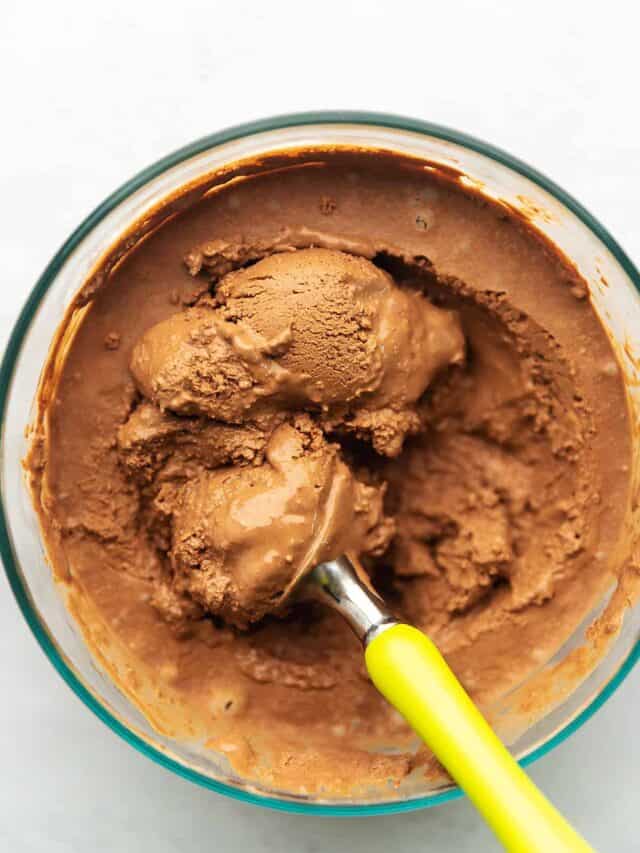 keto chocolate frozen yogurt in a glass bowl