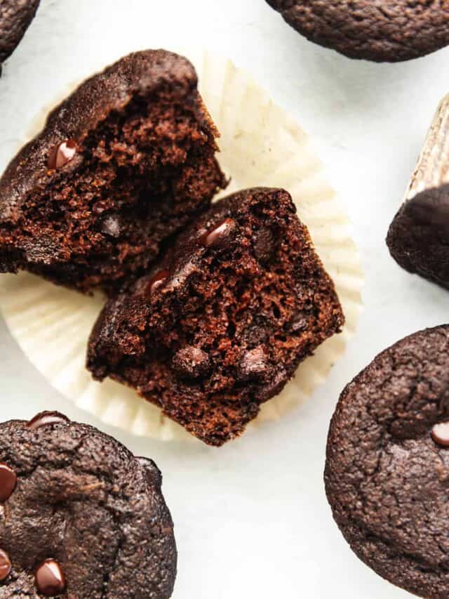 keto fudge chocolate muffins cut in half