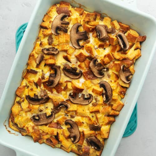 keto breakfast strata in a casserole dish
