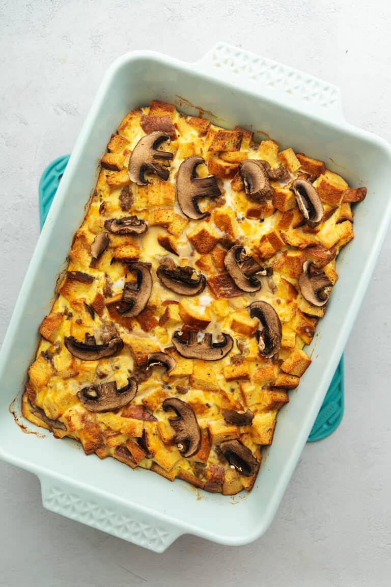 keto breakfast strata in a casserole dish
