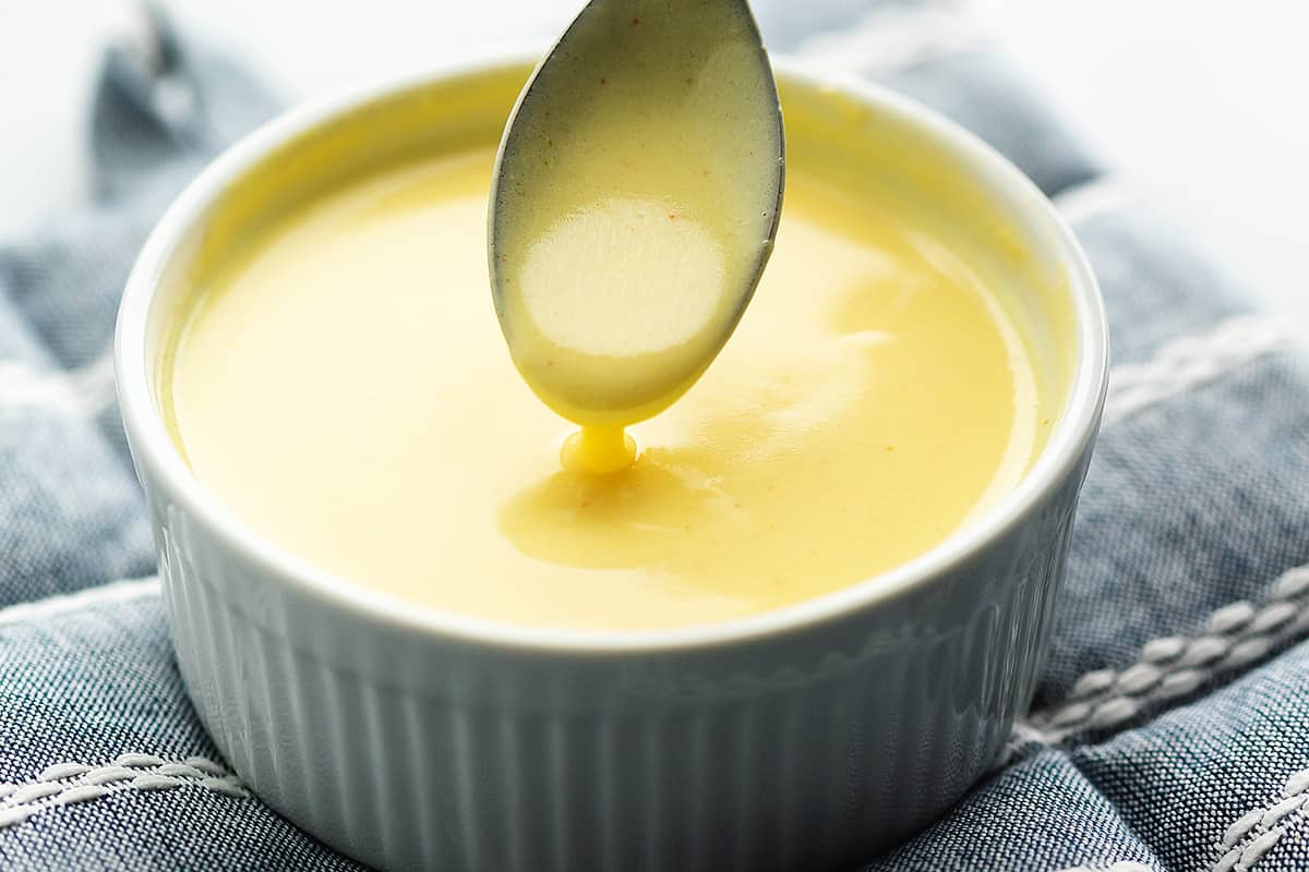 Greek Yogurt hollandaise in a ramekin