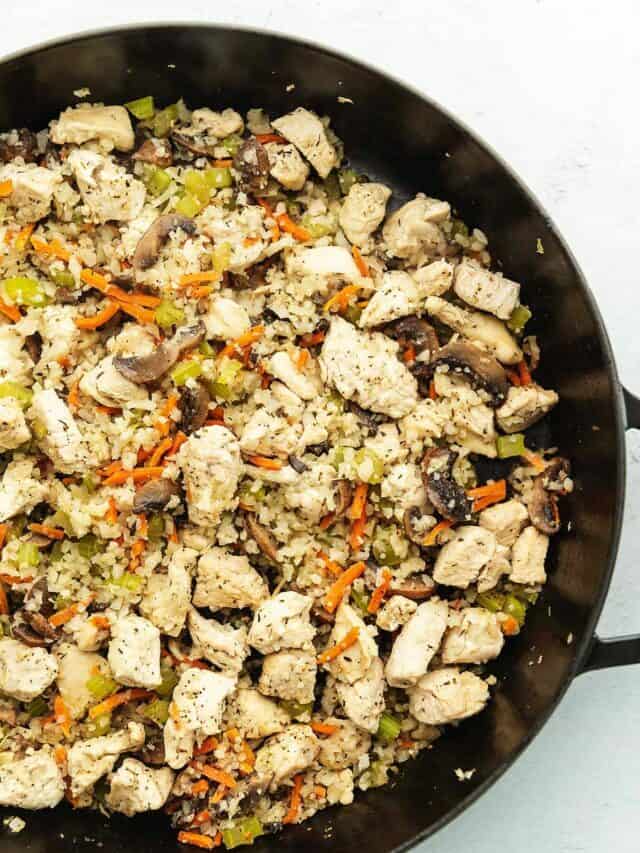 Chicken, Mushrooms, and Cauliflower Rice Skillet