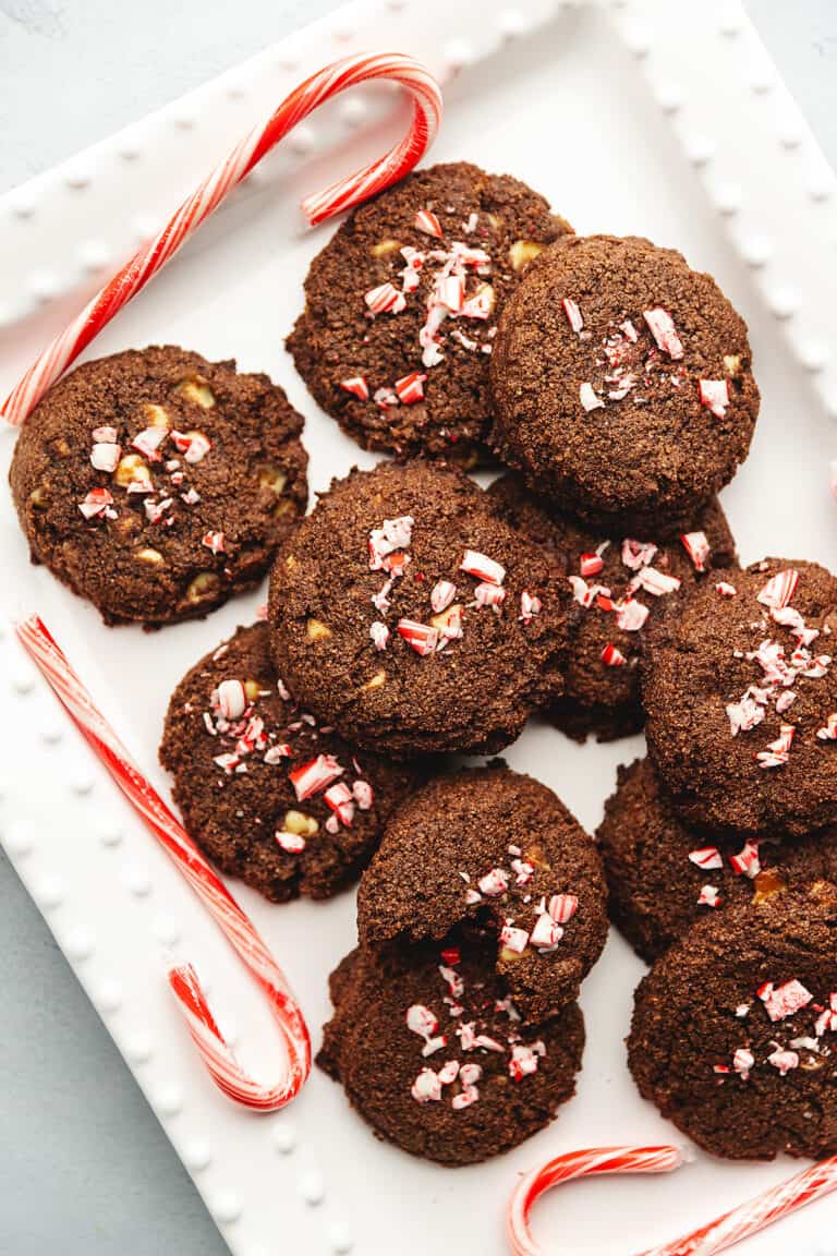 keto gluten free Christmas cookies on a white plate
