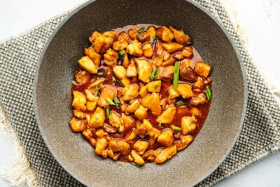 keto general tso chicken in a skillet