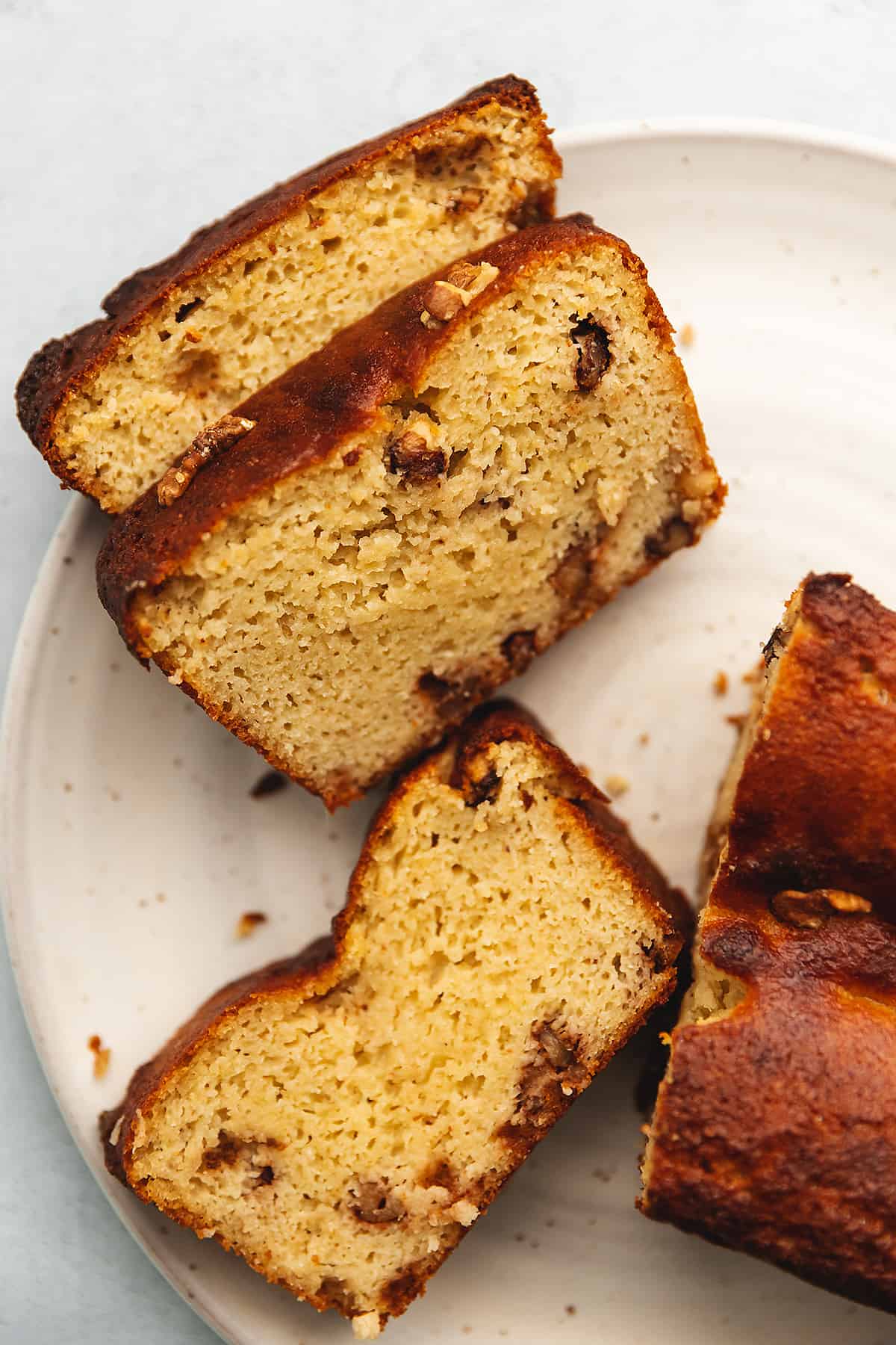 low carb banana bread on a white plate