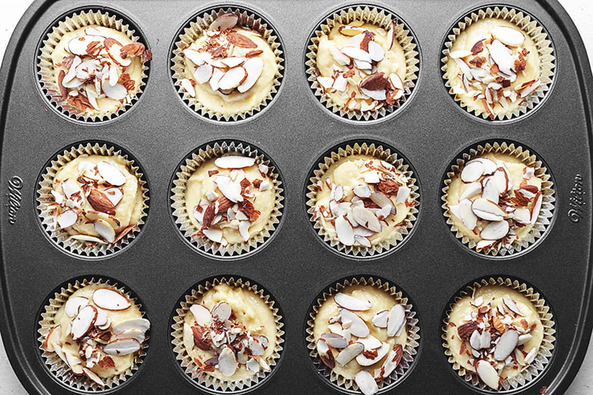 muffins topped with almonds