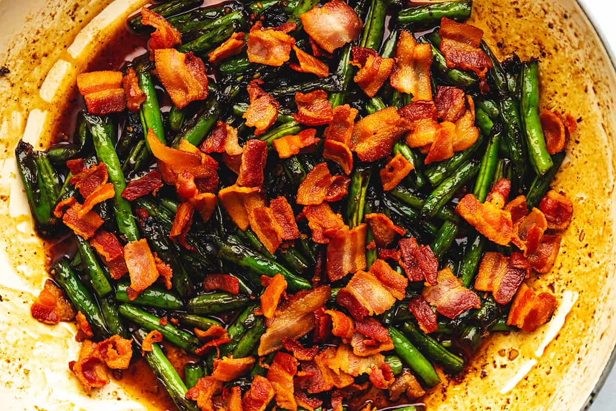 crack green beans in a skillet