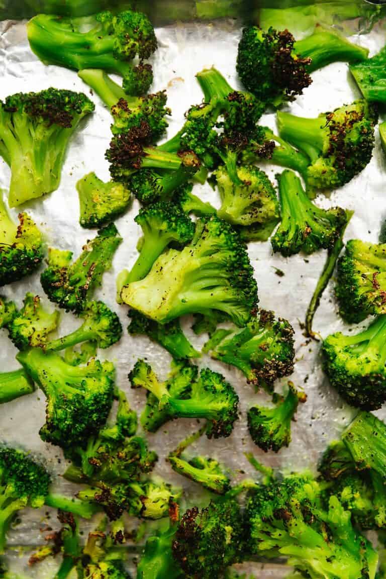 air fried broccoli on a tray