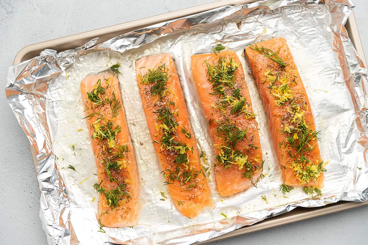 salmon filets topped with dill