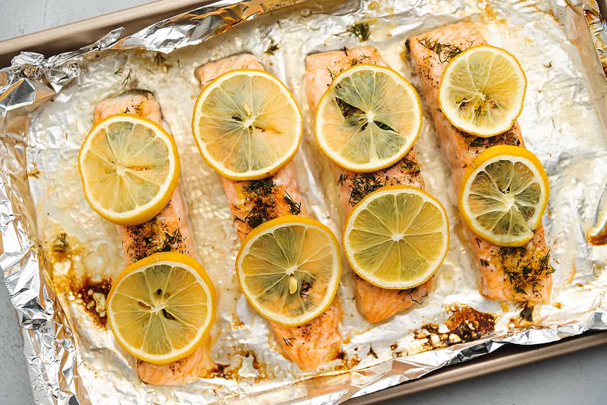 salmon with lemon and dill on foil