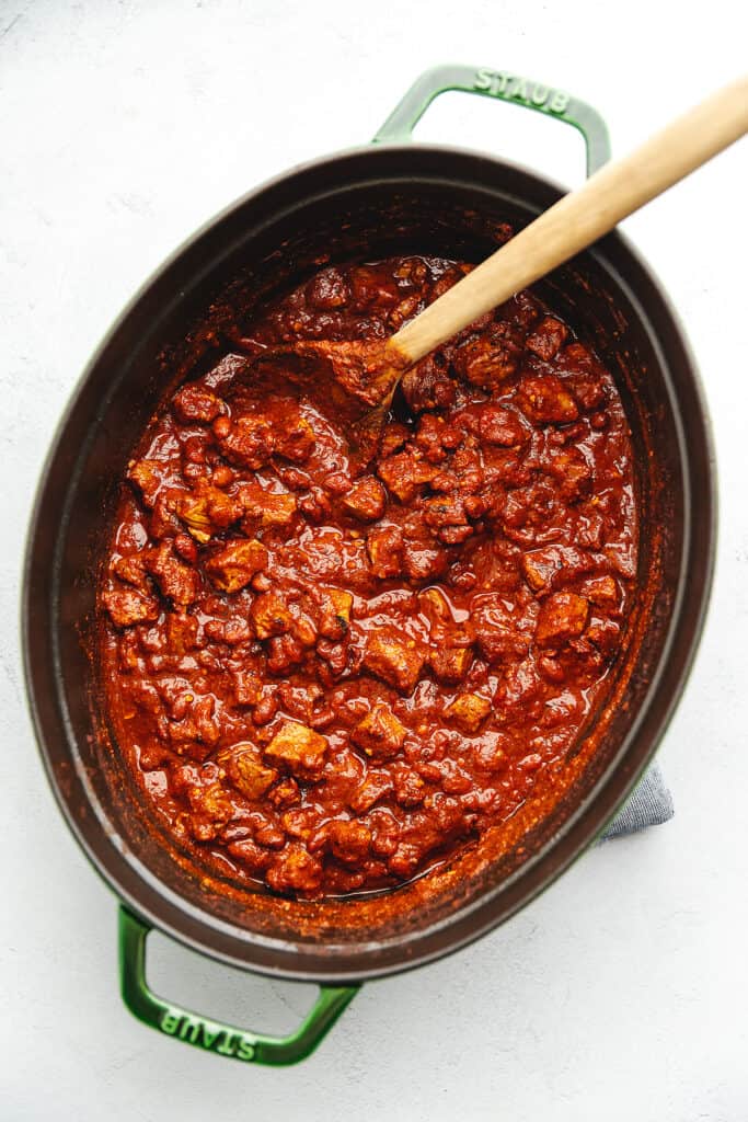 steak chili in a large dutch oven