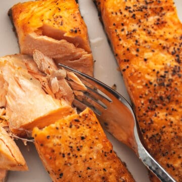 flaky salmon on a white plate