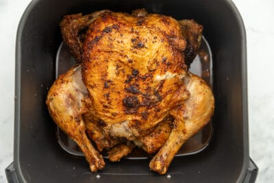 a whole chicken cooked until crispy
