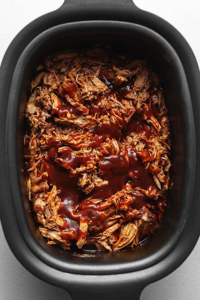 shredded bbq in a crockpot