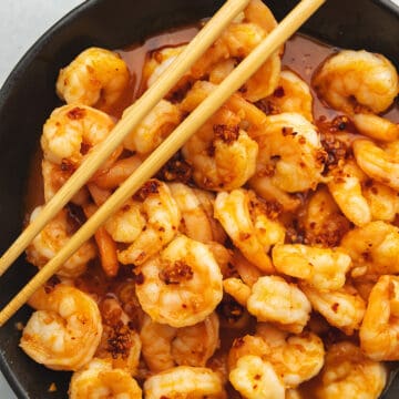 firecracker shrimp in a black bowl