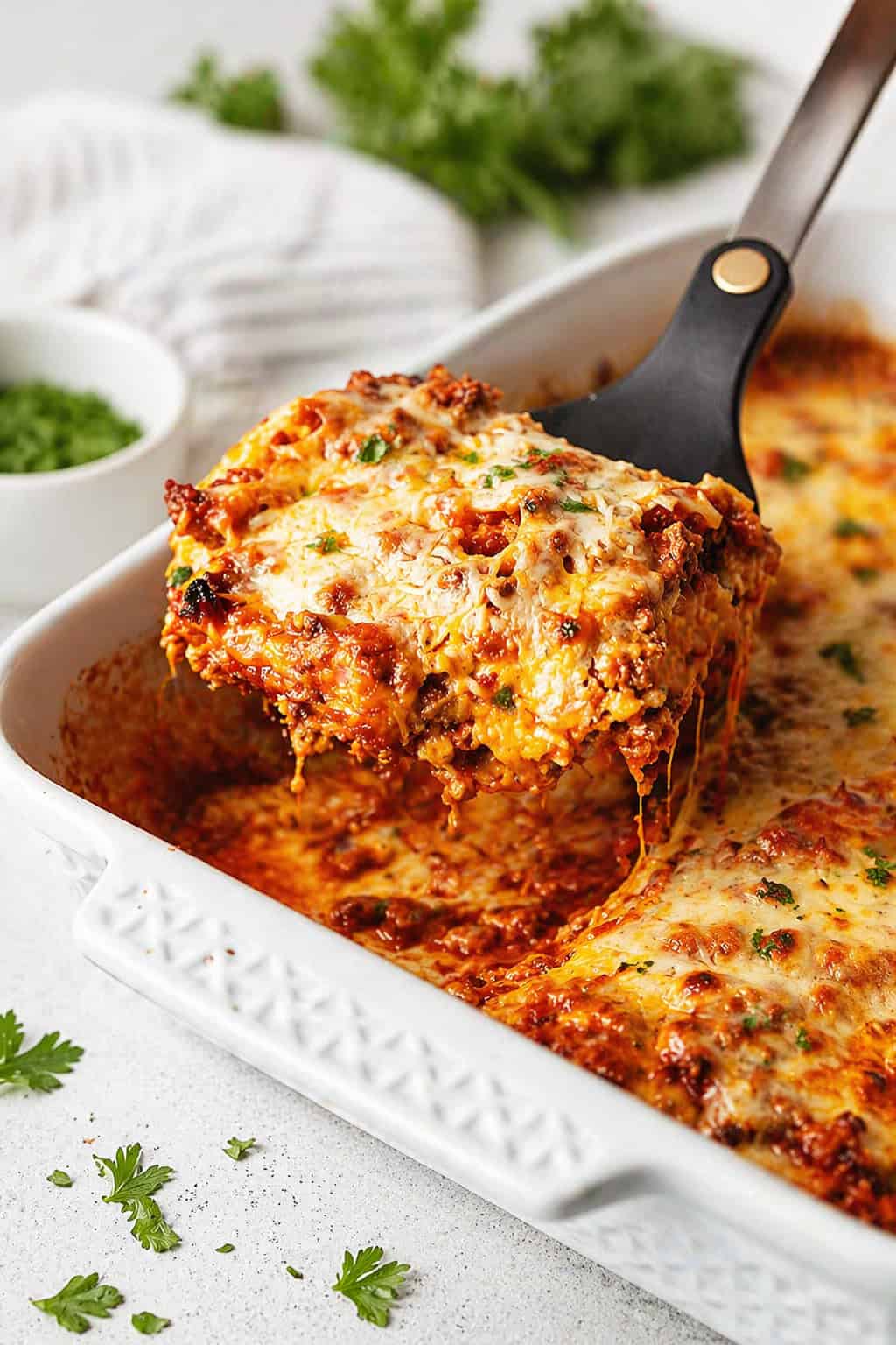 keto lasagna being served