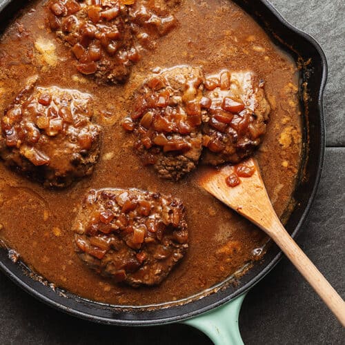 minute steak and gravy in a skillet