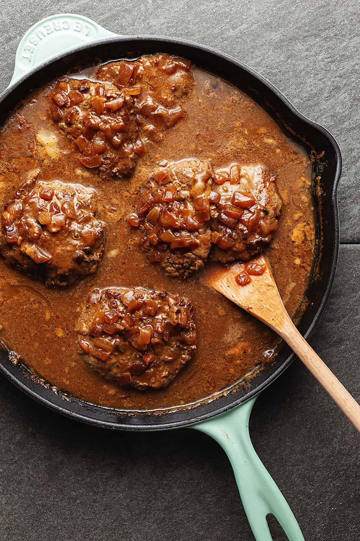 minute steak and gravy in a skillet