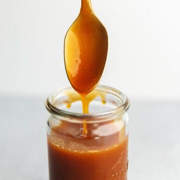 low carb caramel sauce in a glass jar