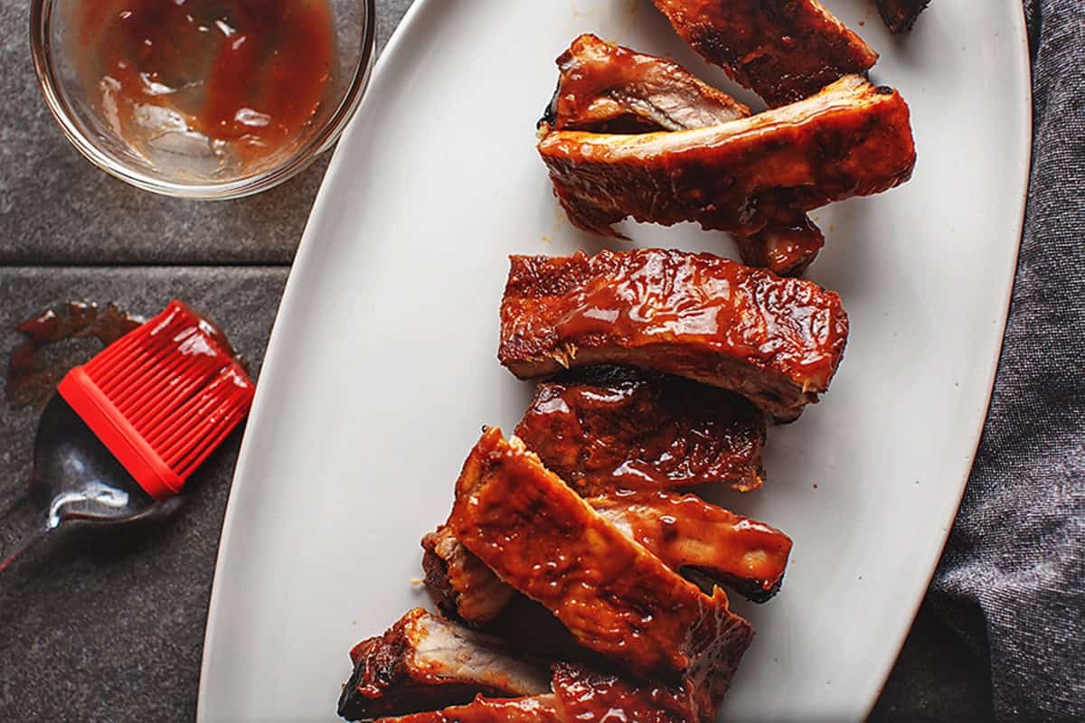 pellet grill ribs on a white plate
