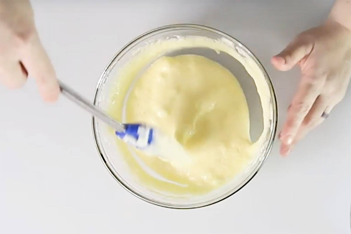 thick cloud bread mixture in a glass bowl