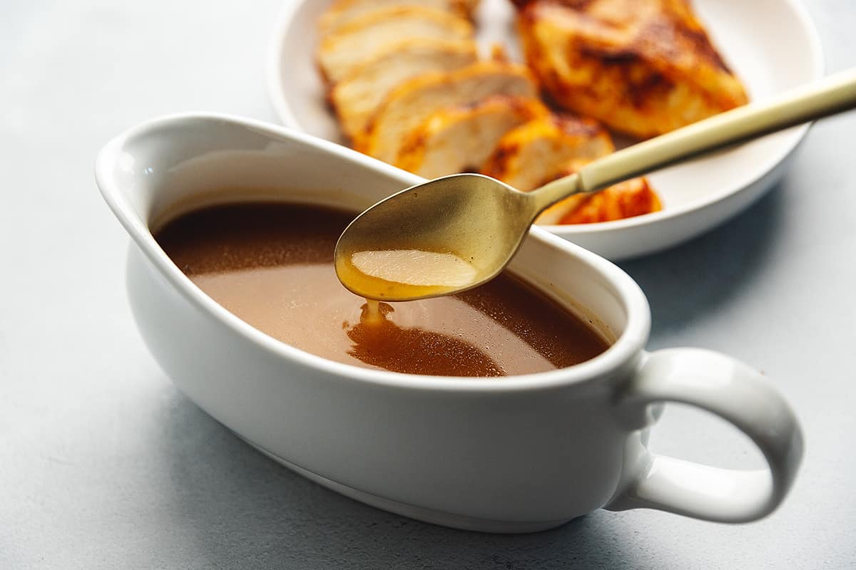 a gravy boat containing keto gravy