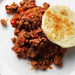 keto sloppy Joe with 90 second bread on a plate
