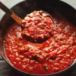 a pot filled with low carb spaghetti sauce