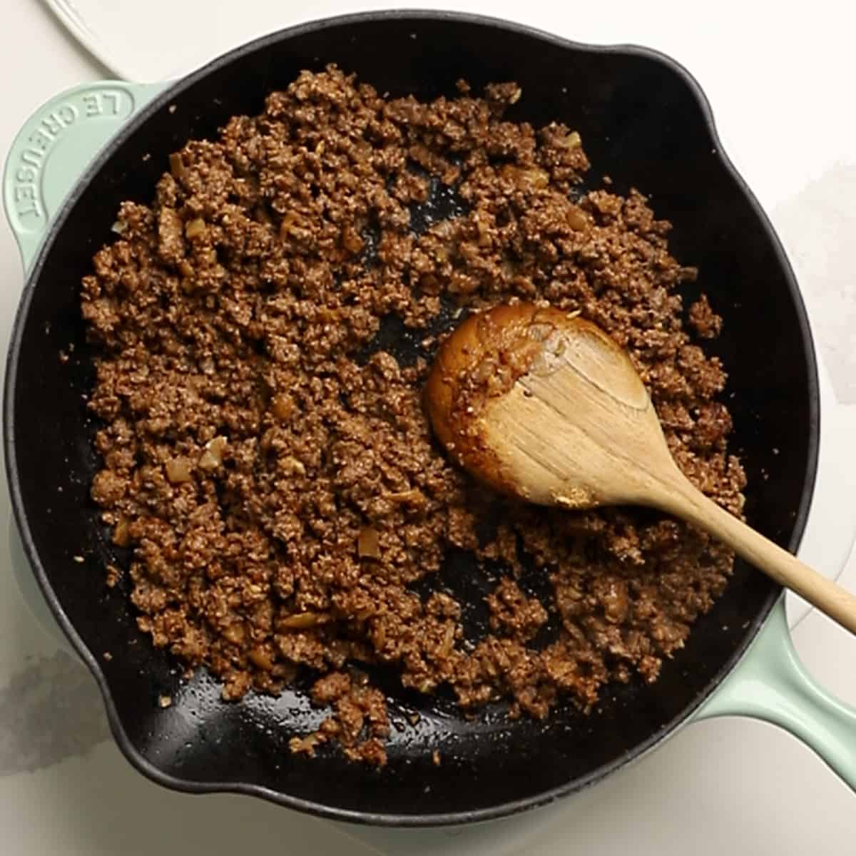 taco ground beef mixture in a skillet