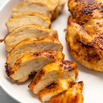 air fryer chicken breast on a white plate