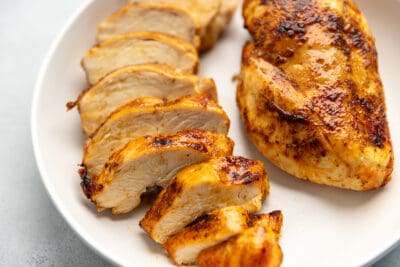 air fryer chicken breast on a white plate