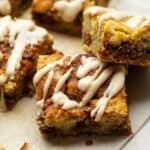 keto coffee cake stacked on parchment paper