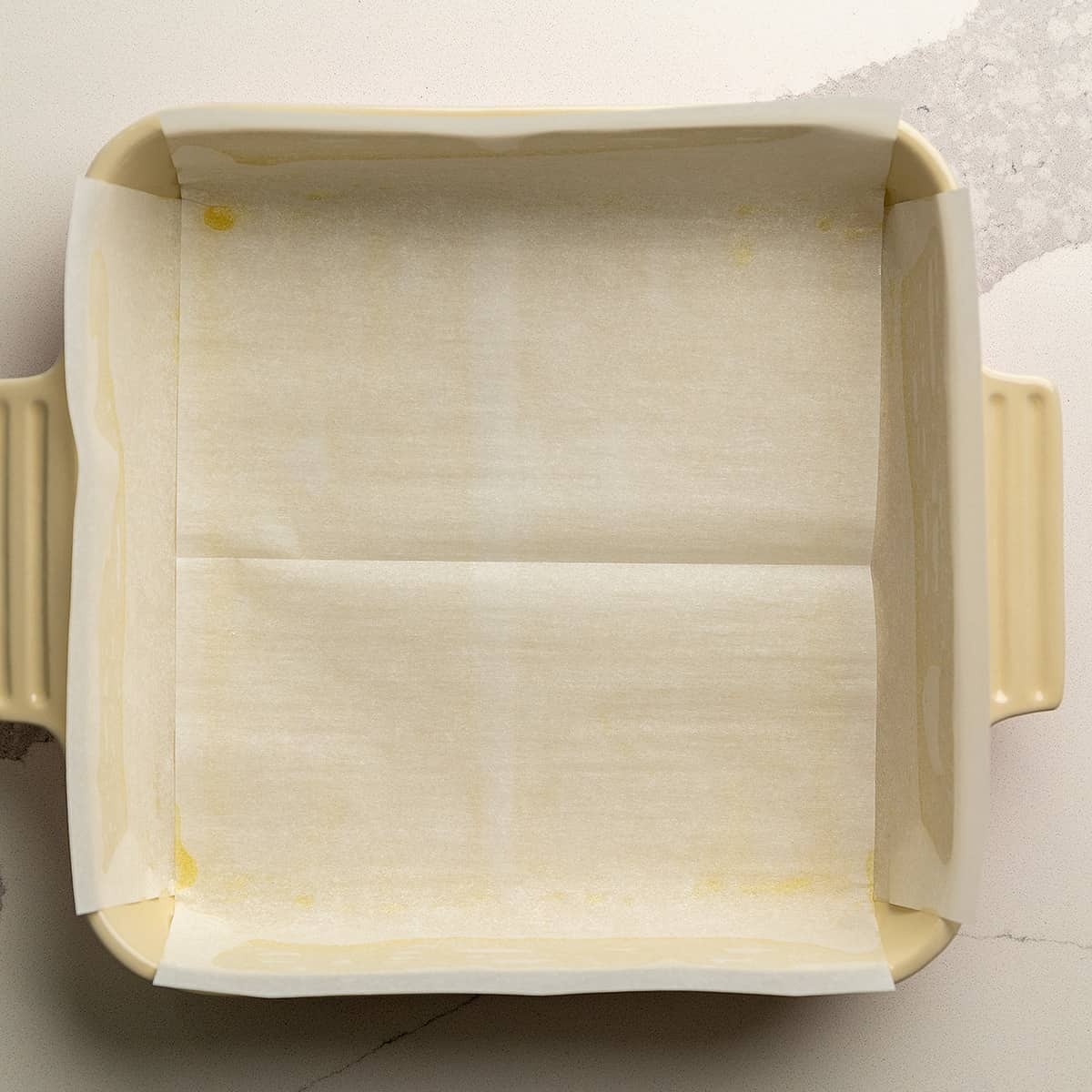 cake pan lined with parchment paper