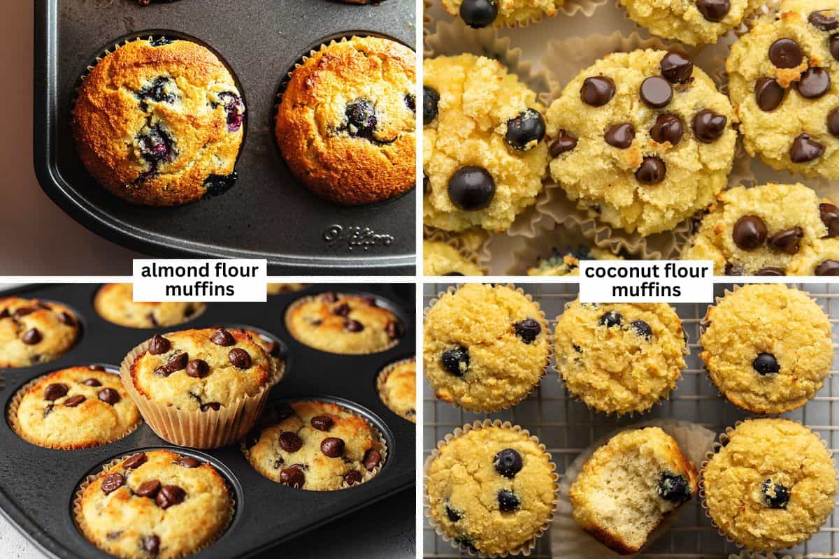 showing various baked low carb muffins 