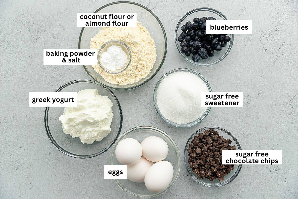 labeled ingredients diagram for low carb muffins