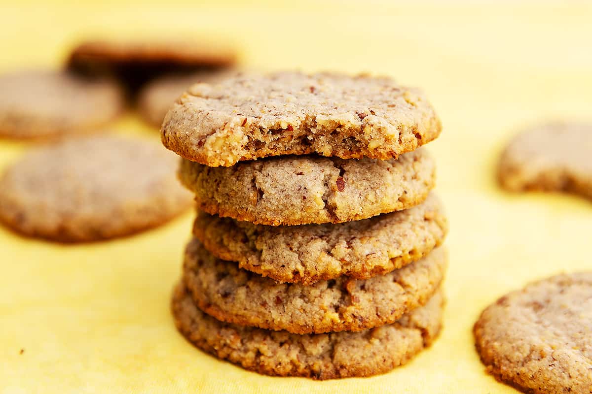 a stack of homemade pecan sandies
