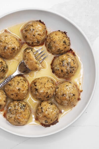 chicken meatballs in a white plate
