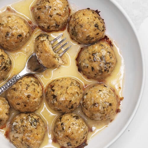 chicken meatballs in a white plate