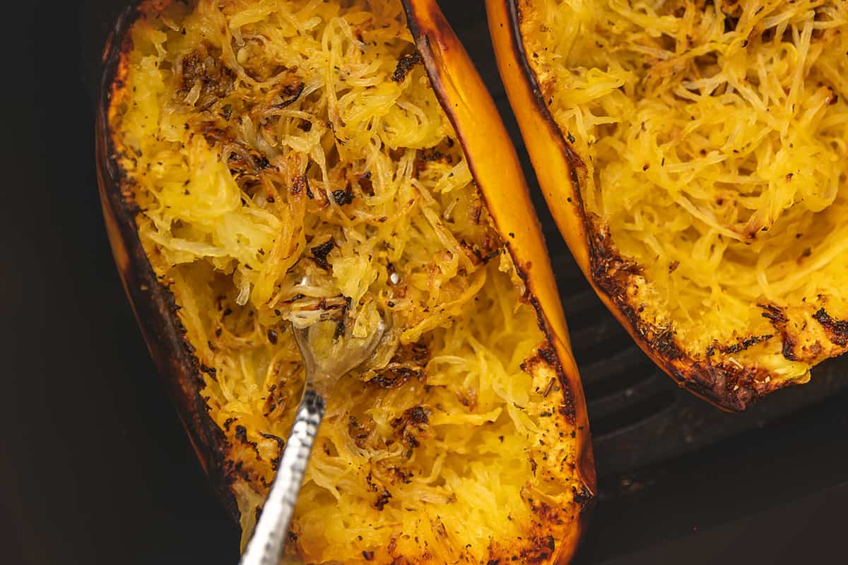 perfectly cooked spaghetti squash in the air fryer
