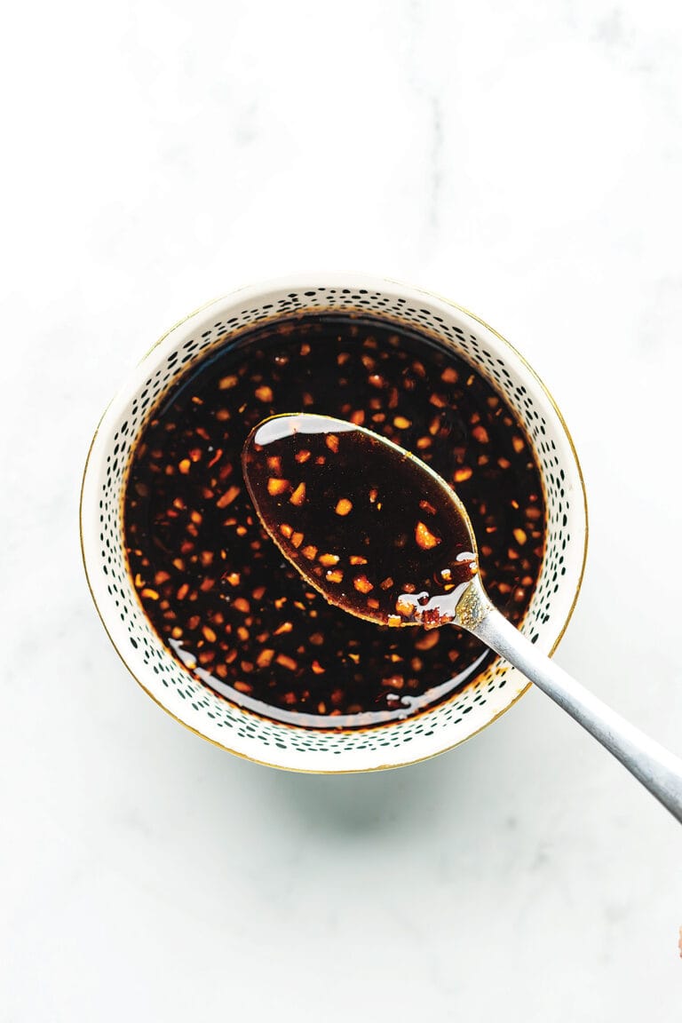 a small bowl containing teriyaki chicken marinade
