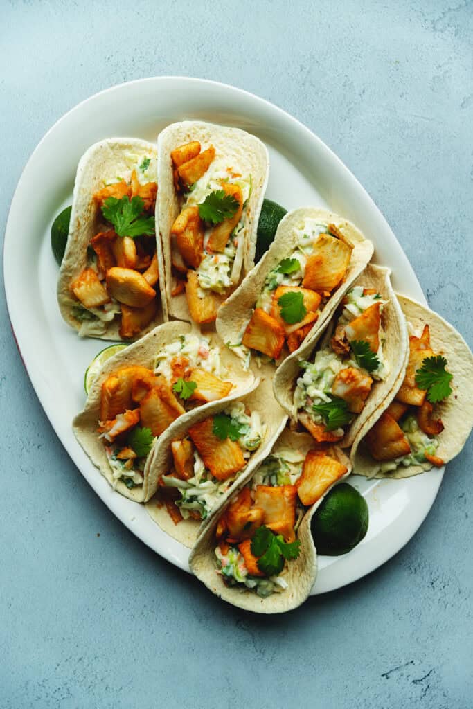 a platter of fish tacos