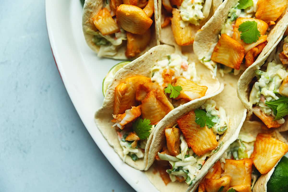 fish tacos on a platter
